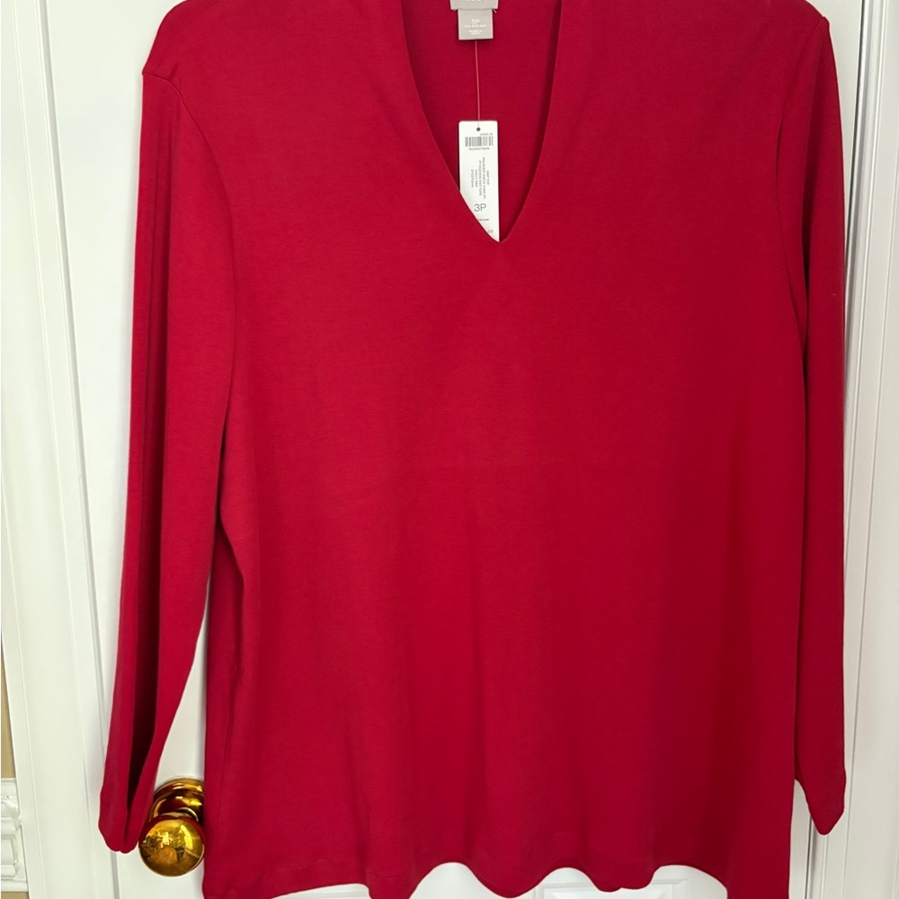 Chico's Red V-Neck Tunic Top Size XLP